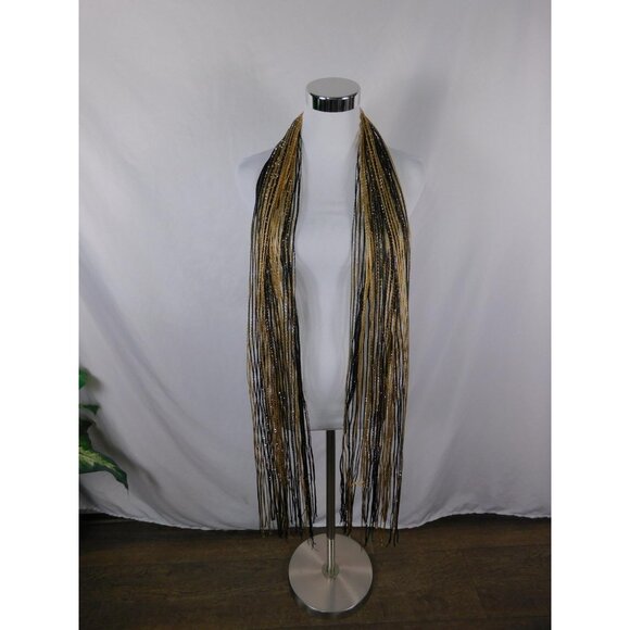 Beaded Fringe Scarf Womens One Size Black Gold Multi Strand Seed Bead Lariat - Picture 8 of 10